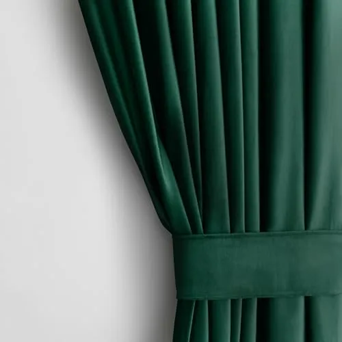 AmeliaHome Samt Vorhang Flaschengrün 245x140 cm mit Raffhalter - Schiebevorhänge in eleganter Velvet Optik, Halbverdunkelung mit bis zu 77% Verdunkelungsgrad. Pflegeleicht, 100% Polyester, einfache Montage und zwei Aufhängungsvarianten.