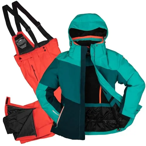 Killtec Damen Skianzug Größe 40 - türkis und neon orange - Funktionaler 2-teiliger Damen Skianzug von Killtec, wind- und wasserdicht. Hohe Wassersäule von 10.000 mm sorgt für besten Schutz. Atmungsaktives Material und praktische Taschen machen ihn ideal für den Wintersport.