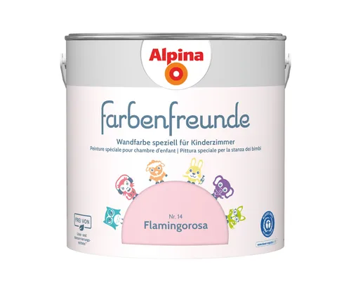 Alpina Farbenfreunde Nr. 14 Flamingorosa – Kinderzimmer Wandfarbe - Farben für Kinderzimmer, lösemittelfrei und gesundheitsbewusst. Ideal für ein behagliches Raumklima, 2,5L für ca. 20-25m², ausgezeichnet mit dem Blauen Engel.