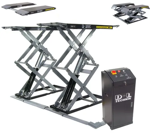 Apex Wagenheber Doppel Scherenhebebühne 3500 kg - Robuste Doppelscherenhebebühne mit 3500 kg Tragkraft und 1900 mm Hubhöhe. Ideal für Werkstätten, bietet elektropneumatische Entriegelung und niedrige Überfahrhöhe für sportliche Fahrzeuge.