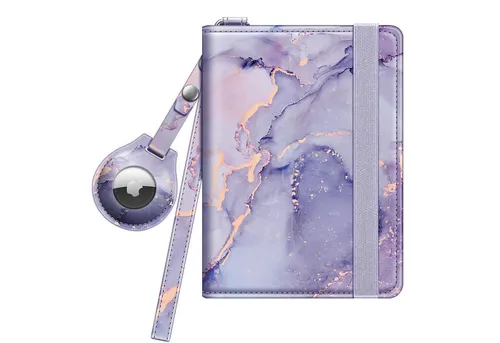 Fintie Geldbörse Reisepasshülle mit Airtag Halter, Slim Reisepass Hülle RFID-Schutz, Schutzhülle Passport Cover für Reisedokumente Impfpass Herren Damen