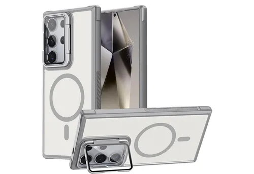 CoolGadget Handyhülle Hybrid CAM Handy Hülle für Samsung Galaxy S24 Ultra 6,8 Zoll, Kameraschutzglas klappbar Schutzhülle Metallring für Magsafe Zubehör