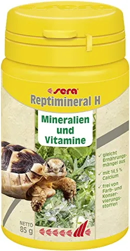 sera Reptimineral H 100 ml (85 g) | für pflanzenfressende Reptilien | Mineralien- & Vitaminergänzung | Calciumreiches Feinpulver für Salat & Frischfutter | Unterstützt Entwicklung & Häutung