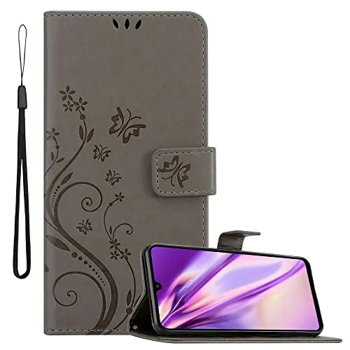 Cadorabo Hülle kompatibel mit Huawei P30 LITE Blumen Design aus Premium Kunst Leder Flip Klappbare Stoßfeste Magnetische [Standfunktion] [Kartenfächern] Cover Hülle für Huawei P30 LITE Tasche in Grau