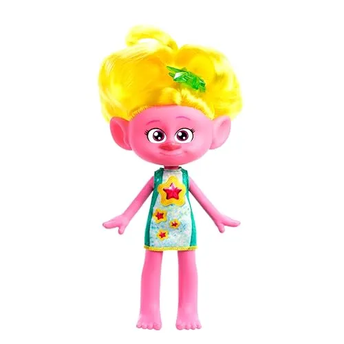 Mattel DREAMWORKS TROLLS Gemeinsam Stark – Haarige Überraschungen Viva Puppe mit leuchtend gelbem Haar und sternförmiges Zubehör für kreativen Modespaß, für Kinder ab 3 Jahren, HNF14
