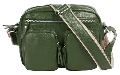 Umhängetasche SAMANTHA LOOK, Damen, Leder in Grün - Elegante Damen Umhängetasche aus 100% Rindleder, Made in Italy. Ideal für Ausflüge mit viel Stauraum und praktischen Fächern für Smartphone und Essentials.