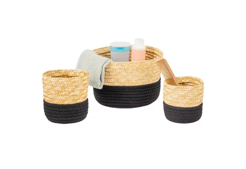 bremermann Aufbewahrungskorb Aufbewahrungskörbe 3er Set, Baumwolle/Strohgeflecht