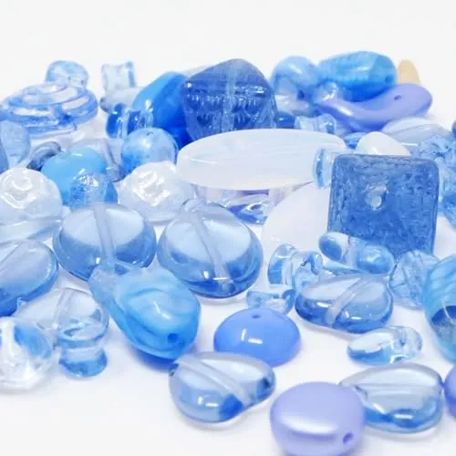 Perlenmix 80 St.Perlen Mix Glasperlen Mischung arktis blau 4-24mm Glas Beads -814
