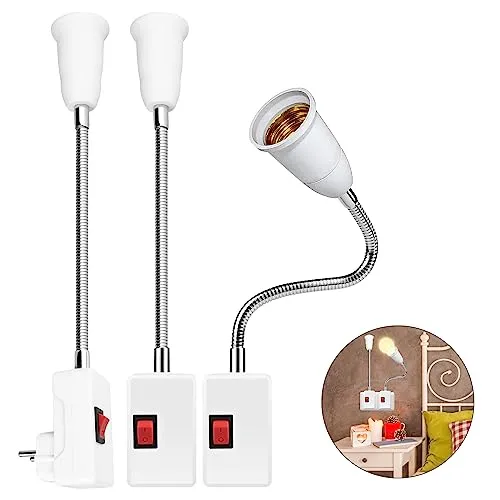 Stück E27 Lampenfassung Mit Schalter, Sockel Steckdose 360° Verstellbar, 33 cm Fassung, Lampensockel Steckdose, Küchenlampe, Leselampe, Wandleuchte, Ohne Glühbirne 3