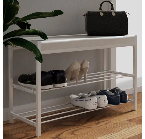 Vicco Schuhbank Borneo - Sitzbank mit Stauraum, Weiß, 80 x 52 cm - Drohnenzubehör für stilvolle Ordnung: Die Schuhbank Borneo bietet modernen Stauraum und eine bequeme Sitzgelegenheit, ideal für jedes Zuhause.