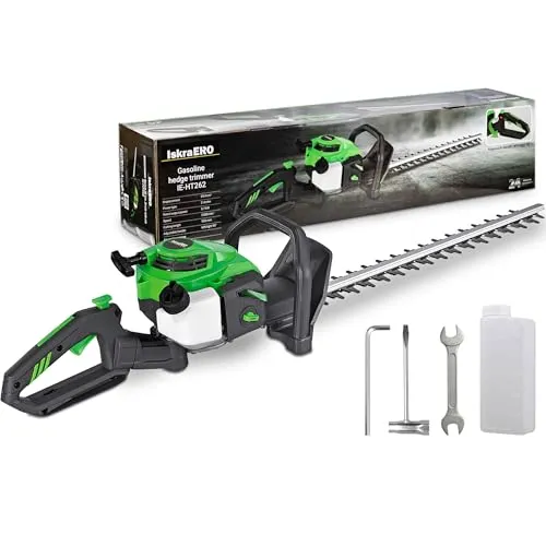 Iskra Profi Heckenschere Benzin 56 cm - Heckenschere mit 0,75 kW Motor, 360° Komfortgriff und Vibrationsschutz für müheloses Schneiden – ideal für dichte Hecken und lange Einsätze.