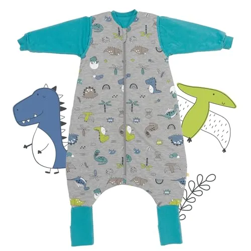 schlummersack Schlafsack mit Füßen 2.5 Tog 100 cm Dino aus Modal | Kinder Schlafsack mit Beinen und verlängerten Bündchen für eine Körpergröße 100-110cm | Ganzjahres Füßen 2.5 Tog