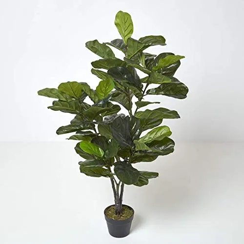 HOMESCAPES große Geigen-Feige Ficus Lyrata, naturgetreue Kunstfplanze im Topf, hochwertige Dekopflanze Indoor-Pflanze, künstliche Feige, 120 cm