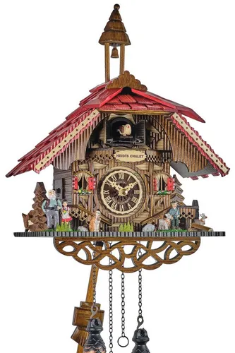 Eble Kuckucksuhr Quarz Uhrwerk Heidihaus 36cm mit Musik - Hochwertige Kuckucksuhr aus massivem Holz, Made in Germany. Mit sekundengenauem Quarzwerk, automatischer Nachtabschaltung und stündlichem Kuckuckruf. Erleben Sie 12 Melodien und ein realistisches Wassergeräusch.