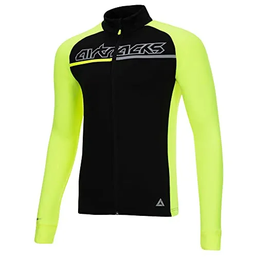 Airtracks Herren Winter Fahrradtrikot Langarm Pro Team Thermo Radtrikot Full Zip Atmungsaktiv Winddicht Reflektoren - XXXL - neon-schwarz