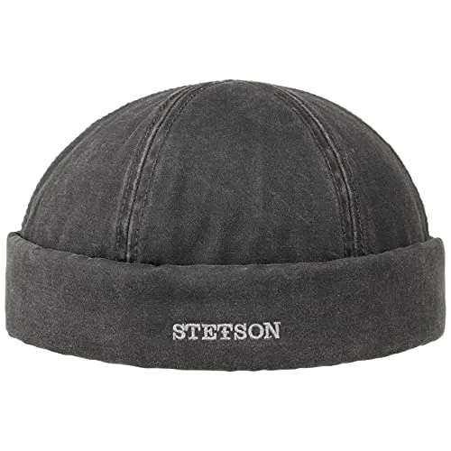 Stetson Old Cotton Dockermütze Herren Wasserabweisend Gefüttert Fleece Fischermütze Herbst Winter schwarz S (54-55 cm)