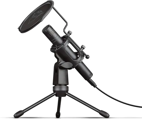 Trust GXT 241 Velica PC Mikrofon mit Stativ und Pop Filter - Mikrofone für klare Sprachübertragung, mit Geräuschunterdrückung und verstellbarem Stativ für optimale Positionierung.