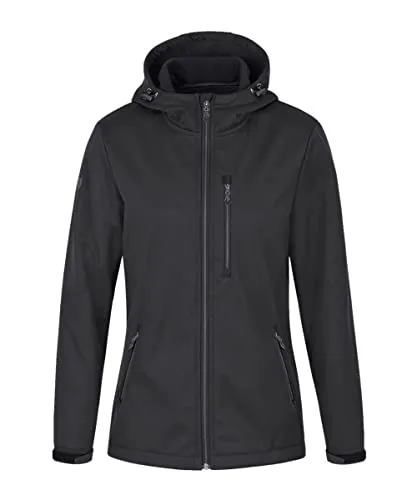 JAKO Premium Softshelljacke Damen schwarz, 46 - Funktionsjacken mit praktischer Kapuze und Kordelzug, ideal für aktive Frauen, die Wert auf Komfort und Stil legen.