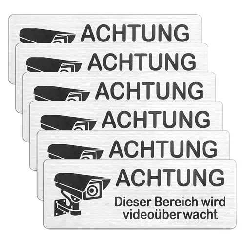 Videoüberwachung Schild 6 Stück 8.5x3 cm Selbstklebend Aluminium Schild Warnschild, Achtung videoüberwachung Schild Hinweisschild Videoüberwachung Hinweisschild Achtung Videoüberwachung