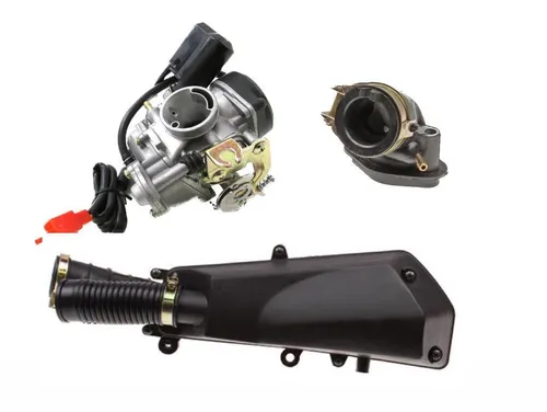 Vergaser Ansaugstutzen Luftfilter Set für Rex Baotian 4-Takt GY6 China Roller - Vergaser Set für 4-Takt GY6 Roller, inklusive Ansaugstutzen und Luftfilter für optimale Leistung und effiziente Luftzufuhr.