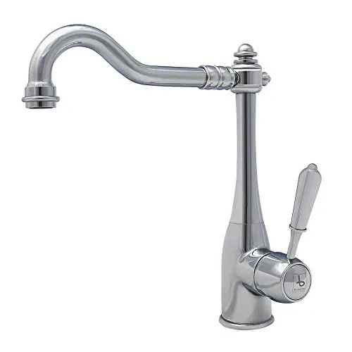 BURGTAL TARILA | Küchenarmatur - Spültischarmatur | Mischbatterie im Nostalgie Landhausstil | hoher Auslauf | Hochdruck | Chrom | Schwenkbar 360°