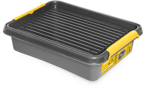 KONZEPT Aufbewahrungsbox mit Deckel 6 L – inkl. beschriftbaren Etiketten, aus hochwertigem Kunststoff, stapelbar und stabilen Verschlussclips, ideal für Keller, Werkstatt, Garage