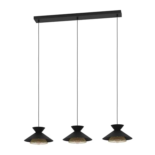 EGLO Hängeleuchte GRIZEDALE - Elegante Pendelleuchte im Japandi-Design - Moderne Esszimmerlampe aus schwarzem Metall, 3-flammig, ohne Leuchtmittel, ideal für stilvolle Akzente in Ihrem Zuhause.