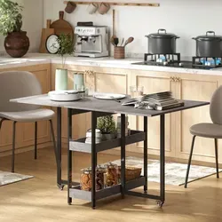 Klapptisch Holz Grau 133,4x80x75 Cm, Ausziehbarer Esstisch Mit 2 Offenen Ablagen Für 2-4 Personen