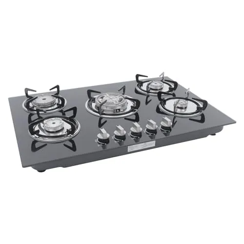 Konfiur Gaskochfeld 5 Flammig, Schwarz - Kochfeld für effizientes und schnelles Kochen, ausgestattet mit gehärtetem Glas für einfache Reinigung und Sicherheitsfunktionen für sorgenfreies Kochen.