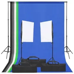 vidaXL Fotostudio-Set mit Beleuchtung und Hintergrund - Fotostudio Zubehör mit 5500 K Softbox-Beleuchtung für natürliche Lichtverhältnisse, inklusive 5 farbiger Hintergründe und tragbarer Tasche für einfache Aufbewahrung und Transport.