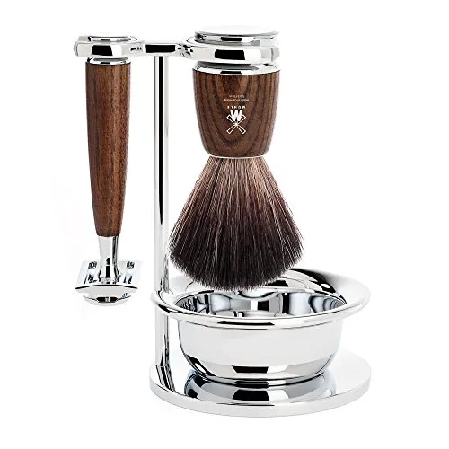 MÜHLE Rytmo Rasierset - Vegan und stilvoll - Nassrasierer Set mit Rasierpinsel, Rasierhobel und Seifenschale. Hochwertige Griffe aus gedämpfter Esche für eine perfekte Rasur und elegantes Design.