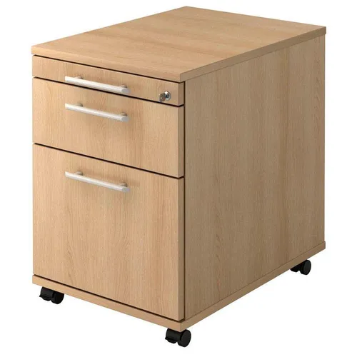 Hammerbacher Rollcontainer Solid AC20, abschließbar und aus Holz - Büromöbelprogramme, hochwertiger Rollcontainer mit 2 Schüben, Hängeregistratur und Zentralverschluss für sichere Aufbewahrung.