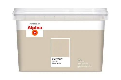 Alpina Wandfarbe Pantone 12-0105 bone white 2,5l - Matt Wandfarbe in Bone White, ideal für Beton, Gipskarton und Putz. Bringt frischen Wind in Ihre Räume mit einem eleganten Farbton.
