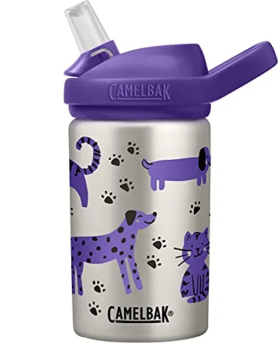 CAMELBAK Eddy+ Wasserflasche Cats & Dogs One Size - Praktische Wasserflasche mit Tragegriff und spülmaschinenfester Abdeckung. Ideal für unterwegs und aus hochwertigem Edelstahl für langlebige Nutzung.