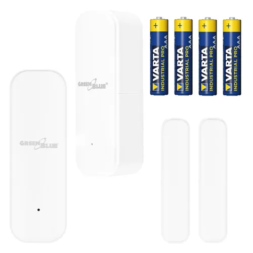 Drahtloser Reed-Schalter / WLAN-Öffnungssensor von GreenBlue Android/iOS für Türen / Fenster 3,0 V DC LR03x2 GB479 2 Stück + 4x AAA-Alkalibatter