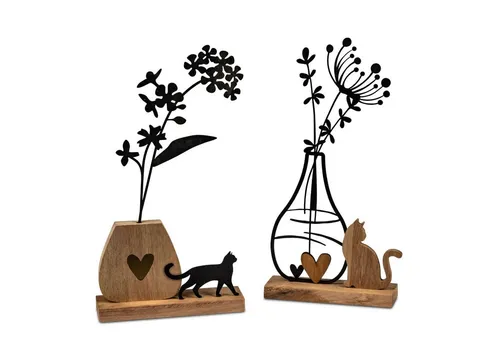 formano Skulptur Blumen in Vase mit Katze auf Sockel, 31cm in schwarz von formano