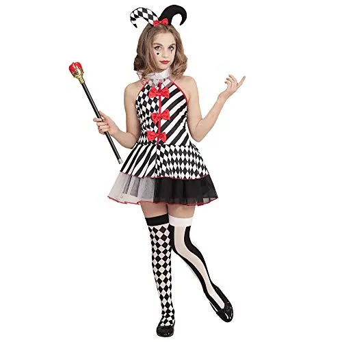W WIDMANN MILANO Kinderkostüm Harlekin - Kostüme für Kinder, ideal für Karneval und Fasching, inklusive schwarz-weißem Kleid und Minihut in Größe 140 cm für 8-10 Jahre.