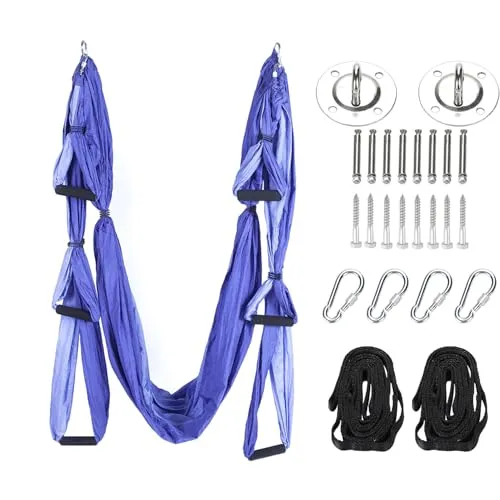 Aerial Yogatuch Ausrüstung enthalten 2 Erweiterungen Riemen und Decke Montage-Kit Aerial Yoga Towel Sensory Swing (Dunkelviolett und Hellviolett)