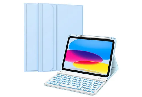 Fintie Tablet-Hülle mit abnehmbarer Tastatur für iPad 11/10 Gen. – 7-farbig beleuchtet - Schlanke Hülle mit abnehmbarer Bluetooth-Tastatur für iPad 11 (2025) und 10 (2022). Ideal für komfortables Tippen und optimalen Schutz. Inklusive Halter für Apple Pencil und Adapter.