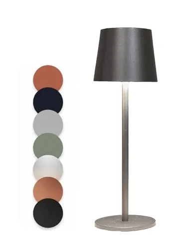 Coen Bakker LED Akku Tischlampe stufenlos dimmbar mit Touch IP44 3 Lichtfarben für Innen & Außen 36,5x11 cm Tischleuchte Glatt Groß, Farbe:Anthrazit Metallic