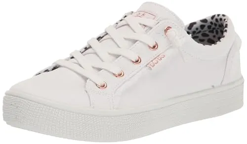 Skechers Damen 113328 WHT Sneaker - Bequeme weiße Canvas-Schuhe - Damen-Sneaker mit flexiblem Traktionsprofil und gepolsterter Memory-Schaum-Einlegesohle für ultimativen Komfort im Alltag.