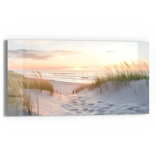 DEQORI Glasbild Echtglas | Motiv Abendruhe am Strand | horizontal einteilig 60x30 cm | schöne Dekoration | Wandbild für Wohnzimmer, Schlafzimmer, Flur & Küche | moderne Wanddeko