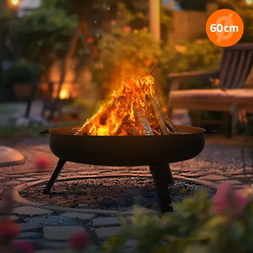 ECD Germany Feuerschale Brennschale aus Stahl - Grills - Robuste Feuerschale mit 60 cm Durchmesser, ideal für gemütliche Abende im Freien und BBQs mit klappbaren Füßen für einfache Lagerung.