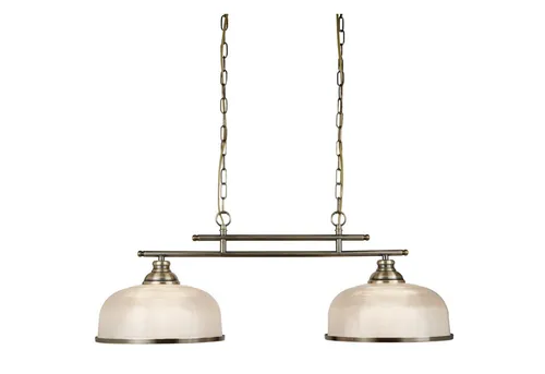 Bistro II Retro Vintage Pendelleuchte 2-flammig - Lampen: 2-flammige Pendelleuchte aus antikem Messing mit geriffeltem Halophanglas, sorgt für ein warmes Licht und modernes Vintage-Design in Ihrer Küche.