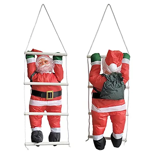 Weihnachtsmann auf Leiter 85cm - Dekorative Weihnachtsfigur - Weihnachtlicher Zierschmuck, ideal für Innen- und Außenbereiche. Perfekt zum Aufhängen an Fassaden oder Balkonen – ein Blickfang in Ihrem Zuhause!