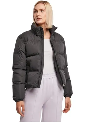 Urban Classics Damen Pufferjacke - Short Peached Jacket, Black, 4XL - Funktionsjacken: Warme, wattierte Pufferjacke mit Stehkragen und elastischem Kordelzug für perfekten Sitz. Ideal für stylische Streetwear-Looks!