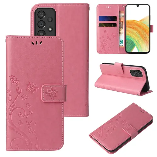 Handy Tasche für Samsung Galaxy A33 5G Handyhülle Blumen Buch Klapp Cover Rosa