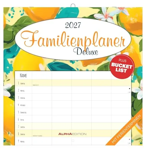 Familienplaner Deluxe 2027: Wandkalender 30x30 cm mit 5 Spalten, Schulferien & Jahresübersicht, ideal für Familienorganisation