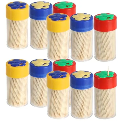 com-four® 1800x Zahnstocher aus Holz - 12 Dosen mit je 150 Zahnhölzern für den täglichen Gebrauch - Toothpicks - hölzerne Zahnstecher - 6,5 cm (1800 Stück - Set1)