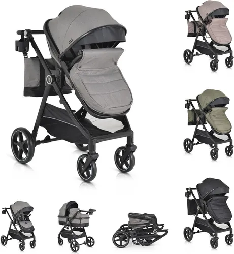 Moni Kinderwagen 2 in 1 Tokyo 22 kg umbaubar Wickeltasche Stoßdämpfer klappbar grau
